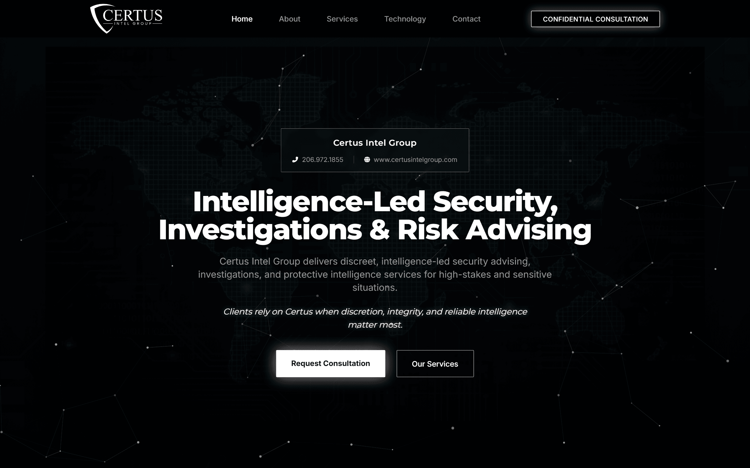 Certus Intel Group — live site screenshot